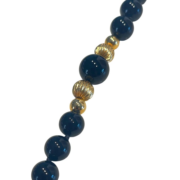 Vintage 30" Black Onyx Bead Necklace w/14K Gold Beads & Clasp 75g Estate Jewelry - Picture 6 of 6
